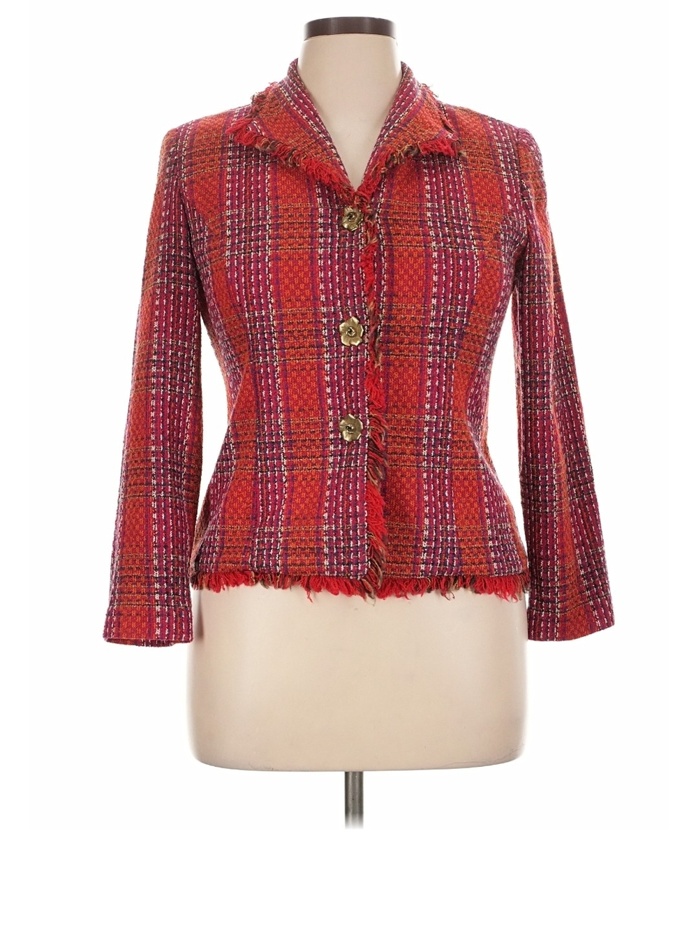 Womens Santa Fe Red Plaid Tweed Jacket